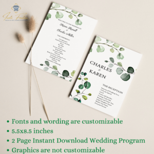 double sided program with greenery eucalyptus wedding