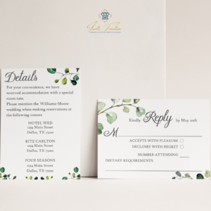 Greenery Eucalyptus wedding RSVP and Detail Card