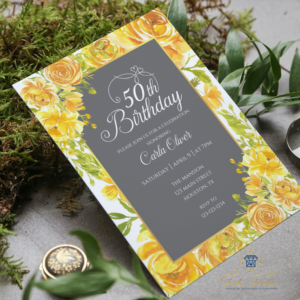 yellow flower birthday invitation