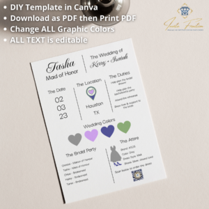 wedding party information card