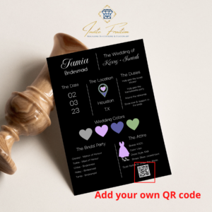 bridesmaid wedding party information card